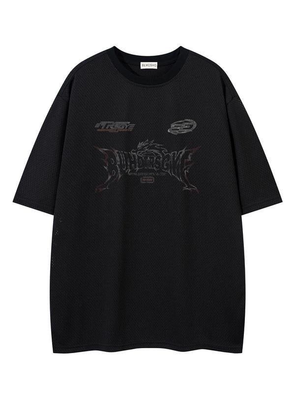 Men'WB shield Letter Print Round Neck Half Sleeve Tee, Loose Casual Comfy Mesh Breathable Quick Drying Crew Neck T-shirt...