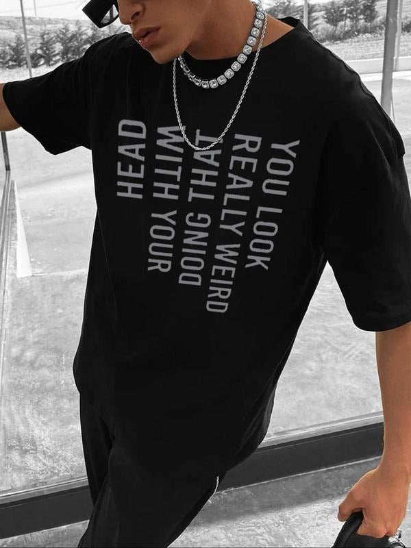 Men'WB shield Letter Print Round Neck Short Sleeve Tee, Regular Fit Casual Fashion Crew Neck T-shirt For Daily Wear,...