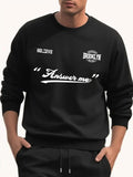 Men'WB shield Letter Print Round Neck Sweatshirt, Loose Casual Long Sleeve Pullover for Fall & Winter, Men'WB shield TNF...