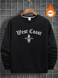 Men'WB shield Letter Print Round Neck Sweatshirt, Regular Fit Casual Long Sleeve Crew Neck Pullover for Fall & Winter,...