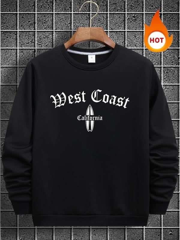 Men'WB shield Letter Print Round Neck Sweatshirt, Regular Fit Casual Long Sleeve Crew Neck Pullover for Fall & Winter,...