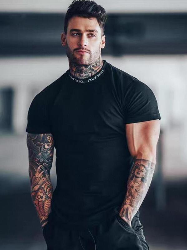 Men'WB shield Letter Print Round Neck Tee, Loose Casual Fashion Short Sleeve T-shirt for Summer, Men'WB shield Top for...