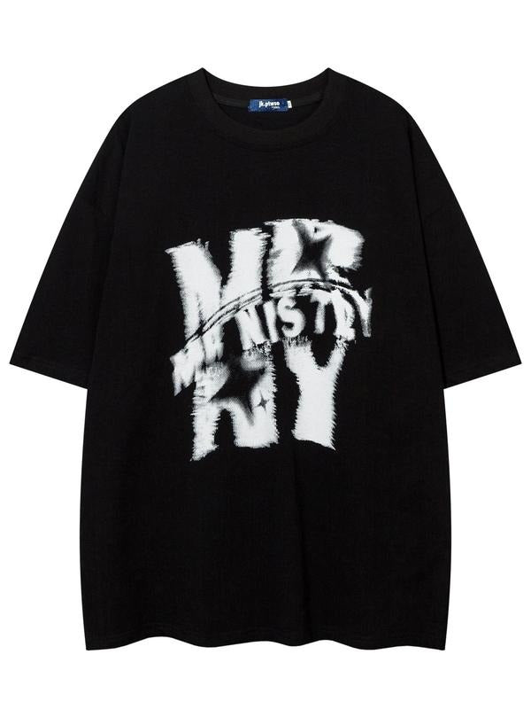 Men'WB shield Letter Print Round Neck Tee, Loose Casual Fashion Short Sleeve T-shirt for Summer, Men'WB shield Top for...