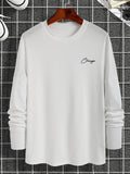 Men'WB shield Letter Print Round Neck Tee, Regular Fit Long Sleeve Crew Neck T-Shirt, Casual Men'WB shield Top For Spring...