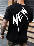 Men'WB shield Letter Print Round Neck Tee, Summer TNF, Loose Short Sleeve Crew Neck T-Shirt for Summer, Men'WB shield Top...