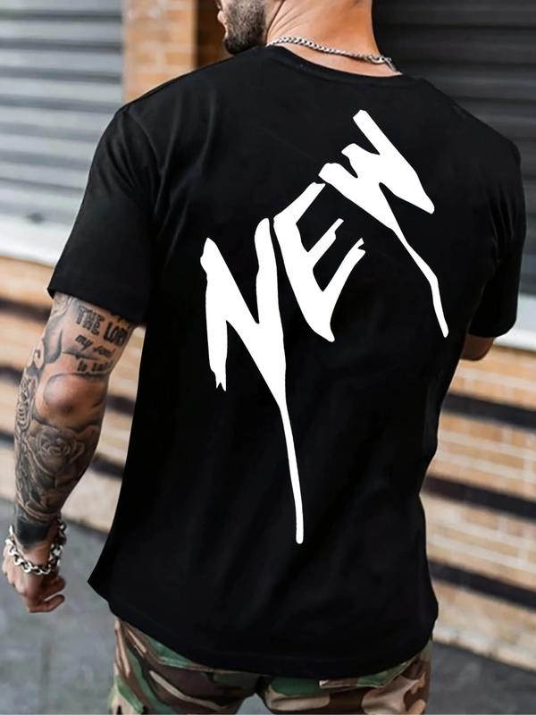 Men'WB shield Letter Print Round Neck Tee, Summer TNF, Loose Short Sleeve Crew Neck T-Shirt for Summer, Men'WB shield Top...