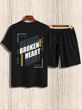 Men'WB shield Letter Print Short Sleeve Graphic Tee & Shorts Straw hat pirates Set, Regular Fit Round Neck T-shirt &...