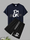 Men'WB shield Letter Print Short Sleeve Tee & Shorts Set, Regular Fit Casual Round Neck T-shirt & Shorts, Men'WB shield...