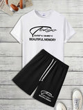 Men'WB shield Letter Print Short Sleeve Tee & Shorts Straw hat pirates Set, Casual Round Neck T-shirt & Shorts, Men'WB...