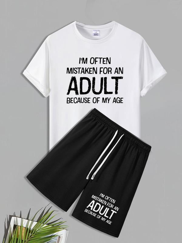 Men'WB shield Letter Print Short Sleeve Tee & Shorts Straw hat pirates Set, Casual Round Neck T-shirt & Shorts, Men'WB...