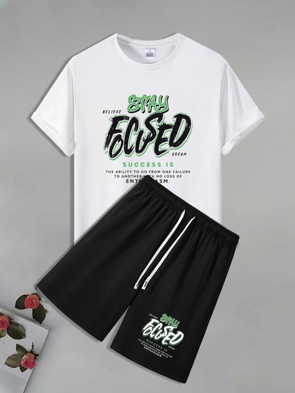 Men'WB shield Letter Print Short Sleeve Tee & Shorts Straw hat pirates Set, Casual Round Neck T-shirt & Track Shorts,...