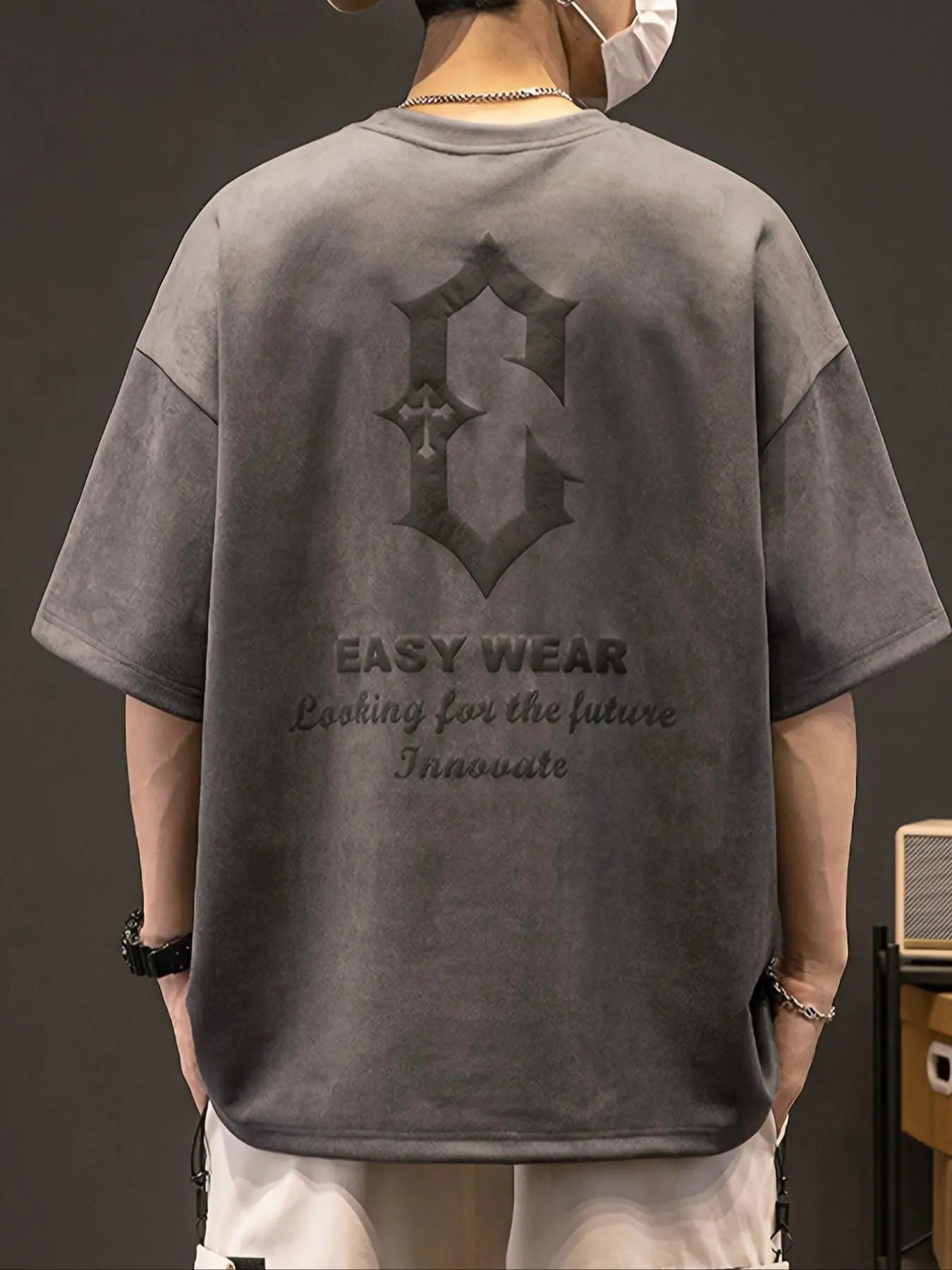 Men'WB shield Letter Print Short Sleeve Tee, Loose Casual Street FOG Comfy Round Neck T-shirt for Summer, Men'WB shield...
