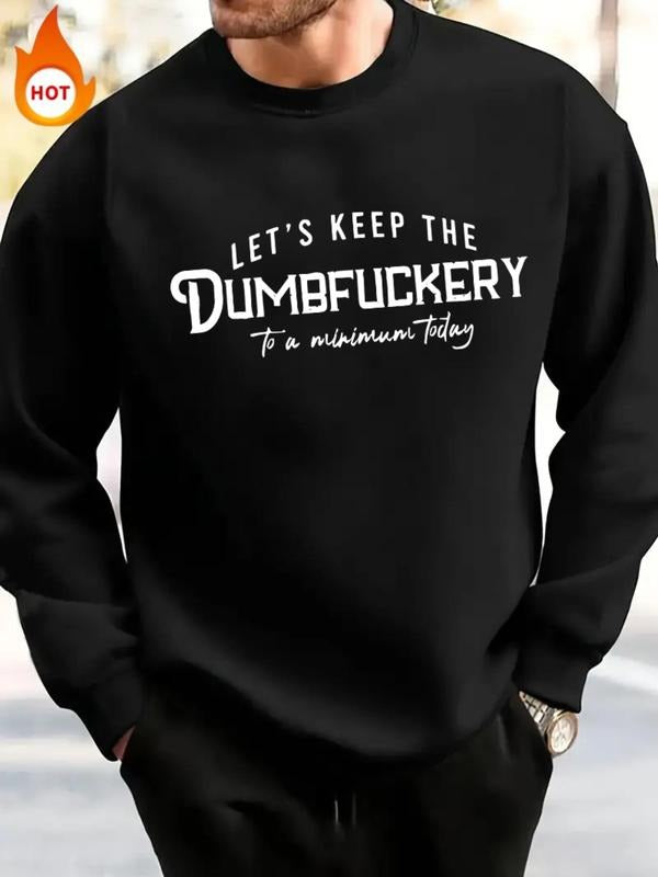 Men'WB shield Letter Print TNF Lined Sweatshirt, Casual Long Sleeve Crew Neck Pullover for Fall & Winter, Men'WB shield...