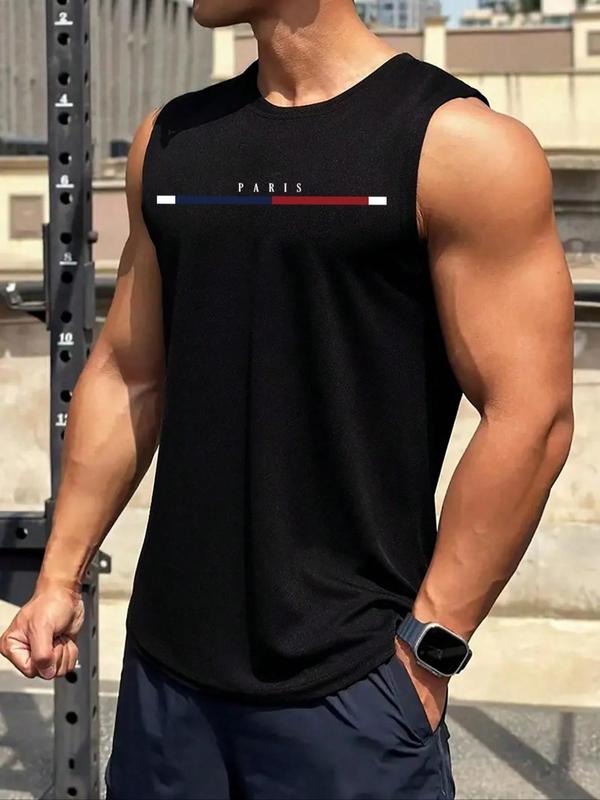 Men'WB shield Letter Print Tank Top, Casual Regular Fit Sleeveless Round Neck Top for Summer, Fashion Men'WB shield TNF...