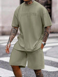 Men'WB shield Letter Print Tee & Shorts Set, Loose Casual Short Sleeve T-shirt & Track Shorts, Summer TNF Set for Men...