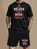 Men'WB shield Letter Print Tee & Shorts Straw hat pirates Set, Regular Fit Round Neck Short Sleeve T-Shirt & Shorts,...