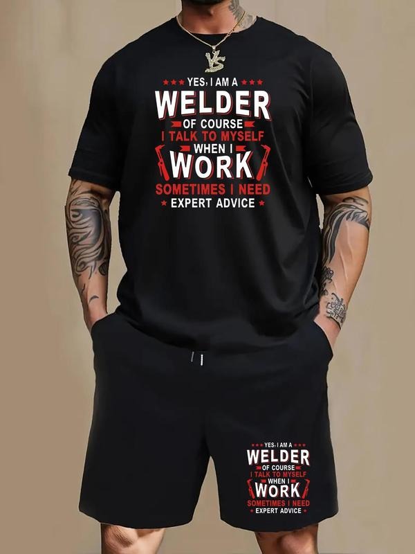 Men'WB shield Letter Print Tee & Shorts Straw hat pirates Set, Regular Fit Round Neck Short Sleeve T-Shirt & Shorts,...