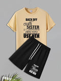 Men'WB shield Letter Print Tee & Shorts Straw hat pirates Set, Regular Fit Round Neck Short Sleeve T-shirt & Track...