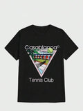 Men'WB shield Letter Print Triangle Graphic Tee, Loose Casual Short Sleeve T-shirt for Summer, Men'WB shield Top for...