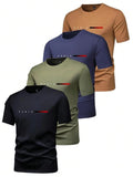 Men'WB shield Letter Tape Short Sleeve Tee, Regular Fit Casual Round Neck T-shirt for Summer, Men'WB shield Top for Daily...