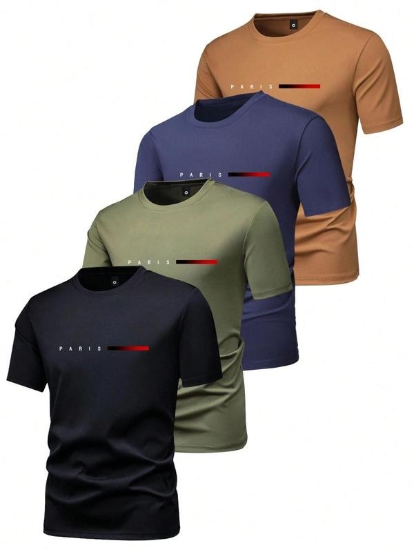 Men'WB shield Letter Tape Short Sleeve Tee, Regular Fit Casual Round Neck T-shirt for Summer, Men'WB shield Top for Daily...