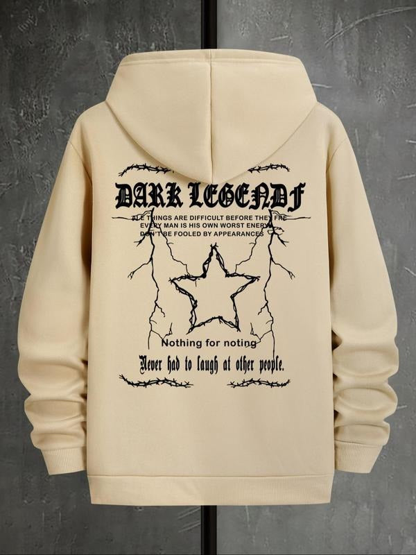 Men'WB shield Lightsaber brand & Letter Print Pocket Drawstring Hoodie, Regular Fit Casual Drop Shoulder Long Sleeve...