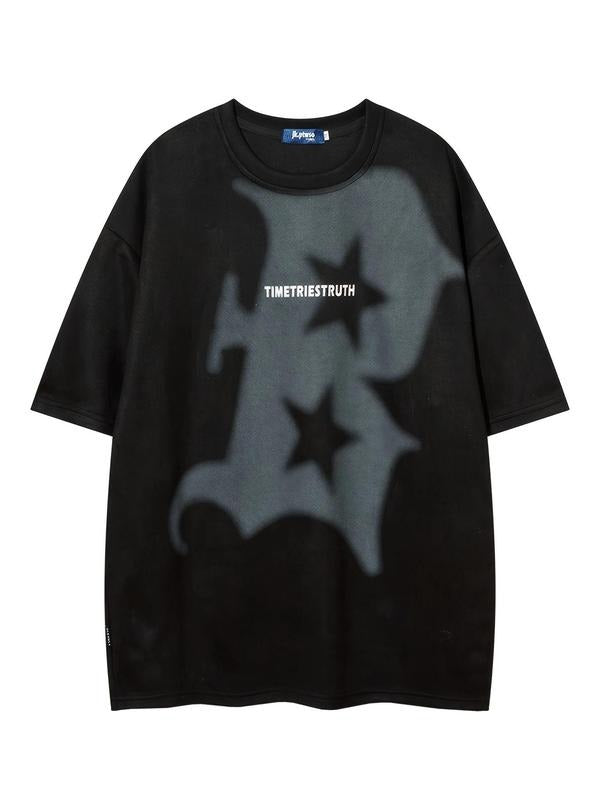 Men'WB shield Lightsaber brand & Letter Print Short Sleeve Graphic Tee, Loose Casual Comfy Round Neck T-shirt for Summer,...