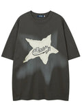 Men'WB shield Lightsaber brand Patched Letter Embroidery Round Neck Tee, Loose Street Fashion Casual Comfy Half Sleeve...