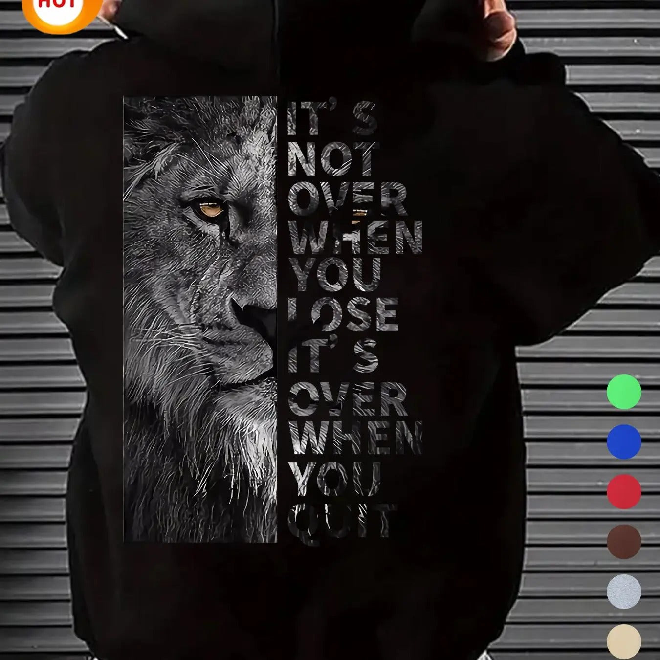Men'WB shield Lion & Letter Print Drop Shoulder Hoodie, Fashion Casual Regular Fit Drawstring Pocket Hooded Sweatshirt...