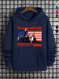 Men'WB shield Make America Great Again Letter Print Drawstring Hoodie, Casual Regular Fit Long Sleeve Pocket Hooded...