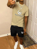 Men'WB shield Mosque Print Short Sleeve Tee & Shorts Set, Regular Fit Casual Round Neck T-shirt & Shorts, Summer TNF Set...