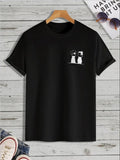 Men'WB shield New Cartoon Print Round Neck Tee, Regular Fit Streetwear Short Sleeve Crew Neck T-Shirt, Casual Top for...