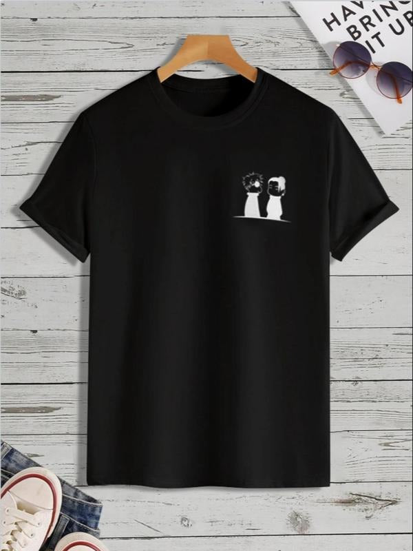 Men'WB shield New Cartoon Print Round Neck Tee, Regular Fit Streetwear Short Sleeve Crew Neck T-Shirt, Casual Top for...