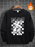 Men'WB shield New World Letter & Checkerboard Print Drop Shoulder TNF Lined Sweatshirt, Regular Fit Casual FOG Comfy Long...