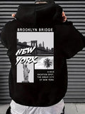 Men'WB shield New York City Print Pocket Drawstring Hoodie, Regular Fit Casual Long Sleeve Hooded Sweatshirt, Men'WB...