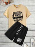 Men'WB shield Old School Cassette Graphic Tee & Shorts Straw hat pirates Set, Loose Casual Short Sleeve T-shirt & Shorts,...