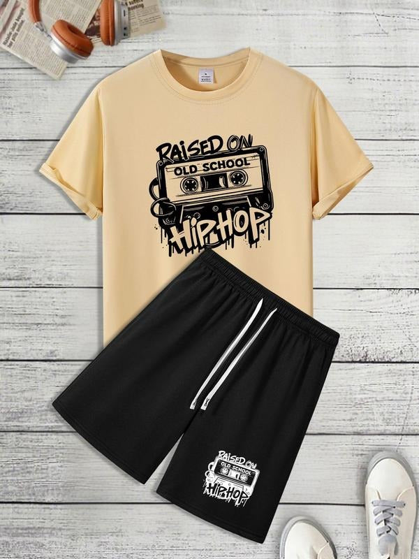 Men'WB shield Old School Cassette Graphic Tee & Shorts Straw hat pirates Set, Loose Casual Short Sleeve T-shirt & Shorts,...