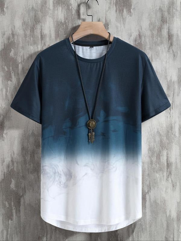 Men'WB shield Ombre Print Round Neck Tee, Regular Fit High Low Short Sleeve T-Shirt, Summer TNF, Men'WB shield Top For...