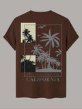 Men'WB shield Palm Tree Graphic Print Round Neck Tee, Regular Fit Casual Short Sleeve T-shirt for Summer, Men'WB shield...
