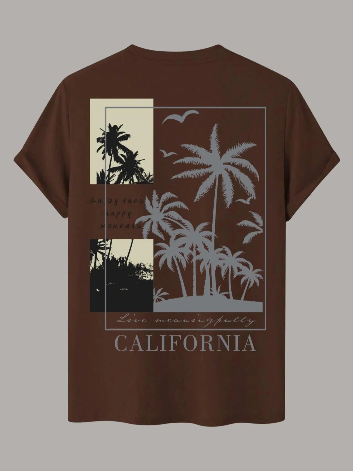 Men'WB shield Palm Tree Graphic Print Round Neck Tee, Regular Fit Casual Short Sleeve T-shirt for Summer, Men'WB shield...