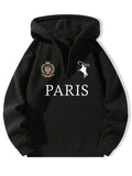 Men'WB shield Paris Print Hoodie, Casual Street Style, FOG Comfortable Fabric, Fall & Winter Fashion, Unisex Design,...