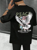 Men'WB shield Pigeon & Floral Print Drop Shoulder Tee, Regular Fit Street Letter Graphic Round Neck T-Shirt, Menswear for...