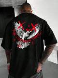Men'WB shield Pigeon & Letter Print Drop Shoulder Tee, Regular Fit Casual Street Short Sleeve Round Neck T-Shirt for...