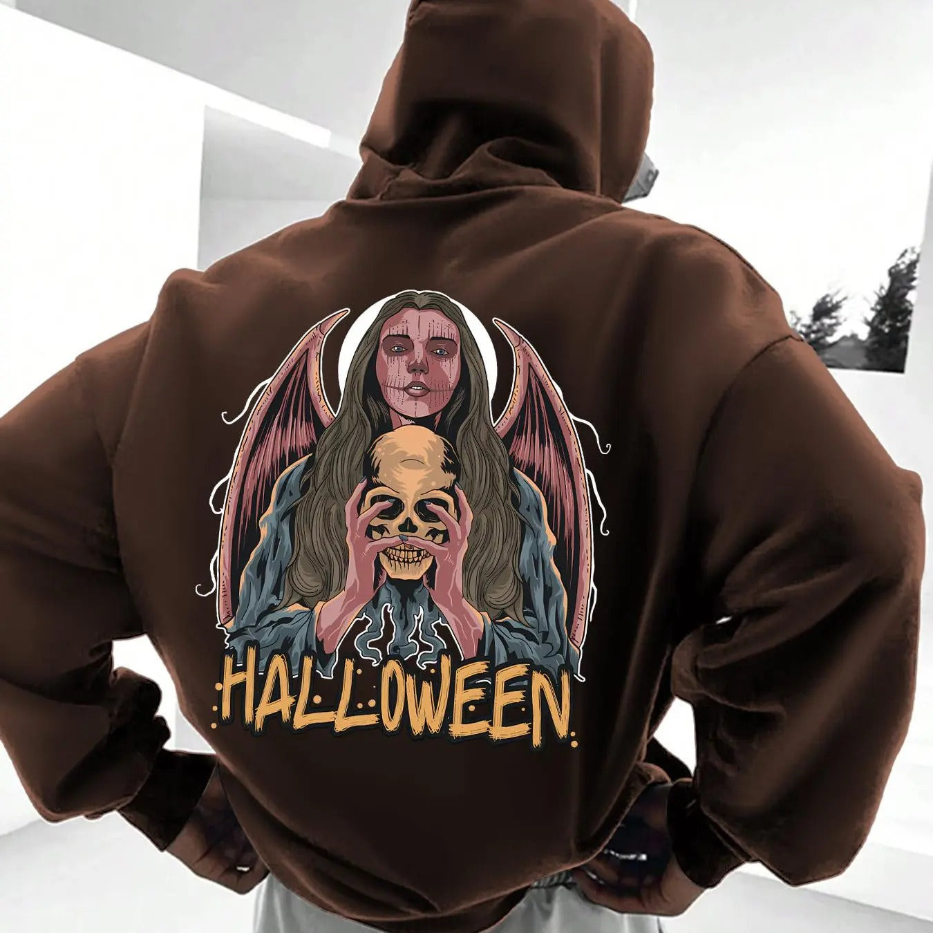 Men'WB shield Print TNF Lined Drop Shoulder Hoodie, Fashion Casual Drawstring Pocket Halloween TNF Hooded Sweatshirt for...