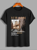 Men'WB shield Random City Print Round Neck Tee, Regular Fit Casual Short Sleeve T-shirt, Men'WB shield Summer Top for...