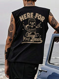 Men'WB shield Regular Fit "HERE for TNF BEER" Letter & Skeleton Print Tank Top, Casual Sleeveless Round Neck Top for...