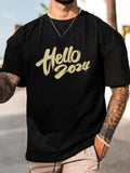 Men'WB shield Regular Fit "Mouthless cat 2024" Letter Print Round Neck Tee without Necklace, Summer TNF, Casual Short...
