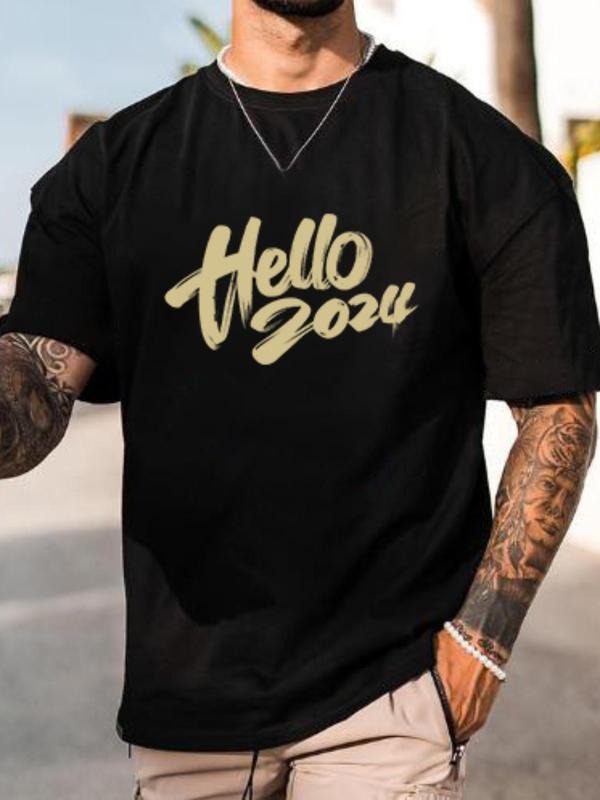 Men'WB shield Regular Fit "Mouthless cat 2024" Letter Print Round Neck Tee without Necklace, Summer TNF, Casual Short...