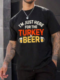 Men'WB shield Regular Fit "Swoosh'Bat brand Just Here for TNF Turkey & Beer" Letter Print Round Neck Graphic Tee, Casual...