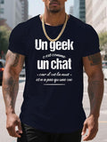Men'WB shield Regular Fit "un Geek un Chat" Print Round Neck Tee, Casual Short Sleeve Crew Neck T-shirt for Daily Wear,...